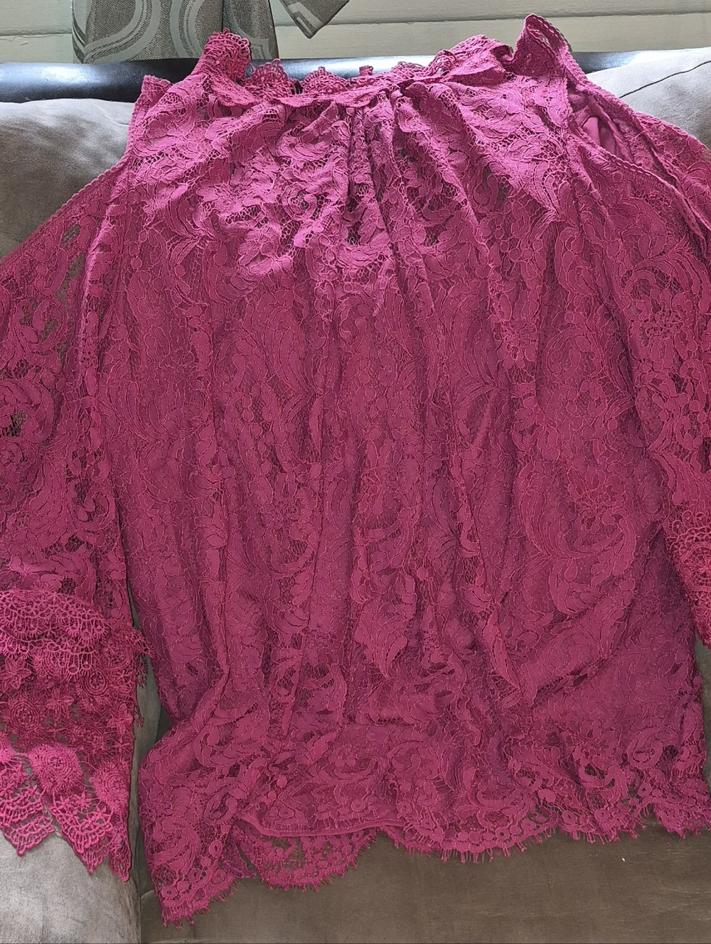 Roamans Lace Top Burgundy Cold Shoulder Bell Sleeve High Neck Top  Blouse 28W 4x